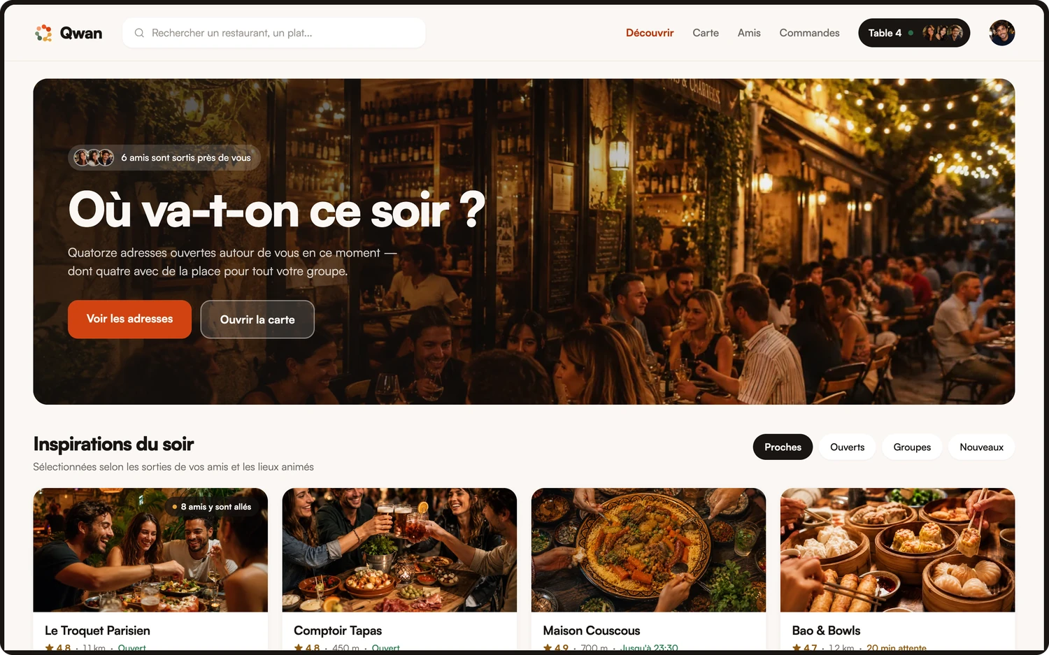 On va où ce soir ? — L'application web Qwan sur un écran d'ordinateur